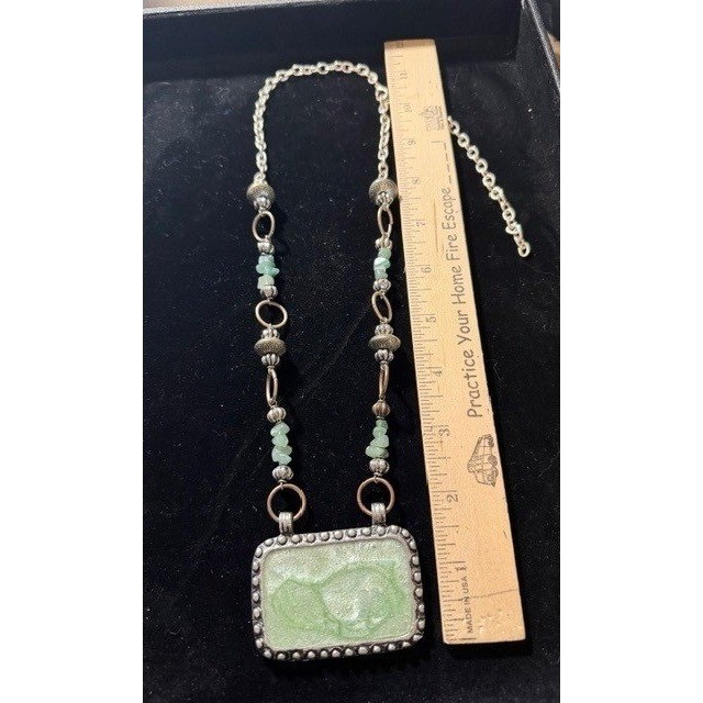 Rectangular Stone Pendant Necklace Silver Tone Ch… - image 4