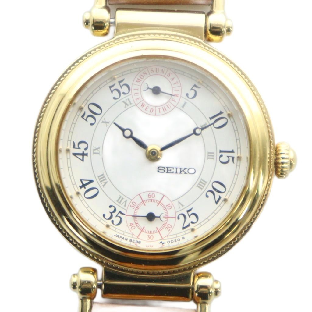 SEIKO SEIKO 8E38-0020 Nuvo Watch Watch Quartz Smoseco White Dial Leather Belt GC