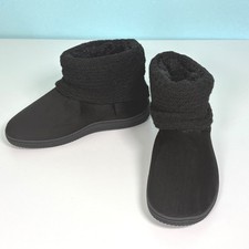 Muk Luks Womens L 9/10 Black Faux Fur Lined Slipper Booties Indoor Outdoor Cozy
