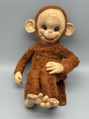 Vintage Rushton Chico Rubber Face Plush Monkey Doll 1950s 17” With Tail - Picture 4 of 13