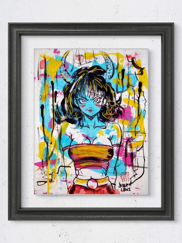 Original Modern Art 14x11 Demon Horned Woman Pop Portrait Acrylic Painting Paper