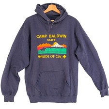 Vintage Jerzees Camp Baldwin Staff Hoodie Navy Blue XL Made in USA 90s Gorpcore