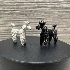2 Solid Metal Small Miniature Poodles Black And White - 1 1/8”
