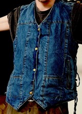 Milwaukee Leather Blue Denim Motorcycle Vest 3XL Side Lace Concealed Carry Clean