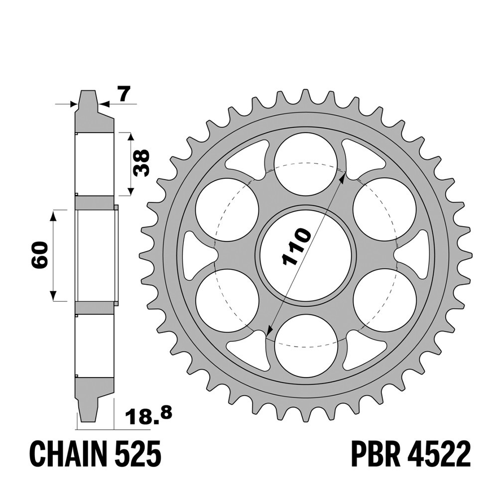 Pignon arrière PBR pas 43 dents en acier trempé pour le bloc Ducati Diavel V4 1158