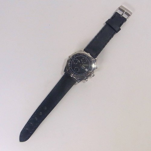 Breitling Chronomat Men’s Auto Watch Navy Dial Leather Band Used From Japan - Picture 4 of 10