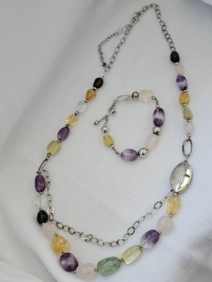 Multi Edelstein Halskette & Armband 925 Sterling Silber