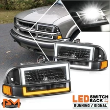 For 98-04 Chevy Blazer/S10 Square LED DRL Bar Switchback Headlights Black/Amber