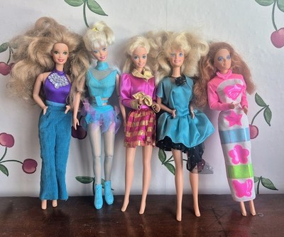 5 Barbie Dolls w Clothes Vintage 1980s 1990s Olympic Skater Diva Rocker Pockets 