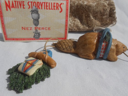 Vintage 96 indianische Geschichtenerzähler Nez Perce Biber Skulptur Secret of Fire Legend - Bild 2 von 10