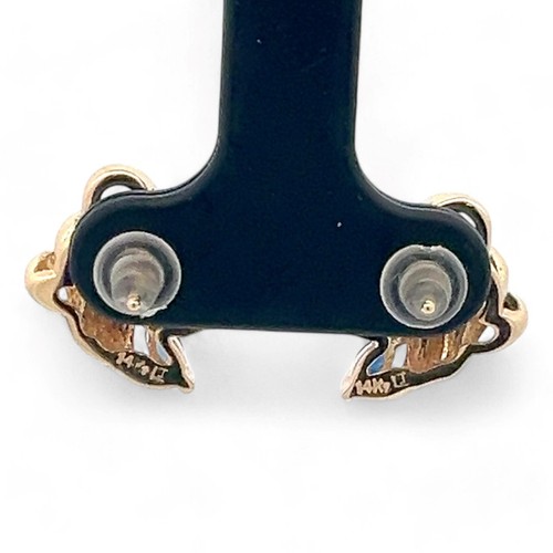 14k Yellow and White Gold Dark Blue Sapphire and Diamond Earrings (KS1016898) - Picture 3 of 5