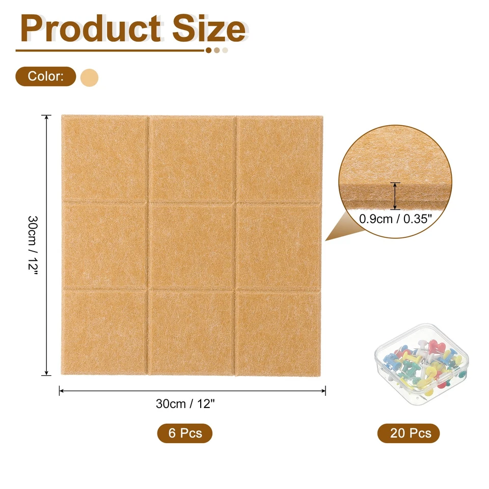 12" x 12" Felt Wall Tile,6 Pack Cork Boards for Walls, Dark Yellow Foto 2 de 4