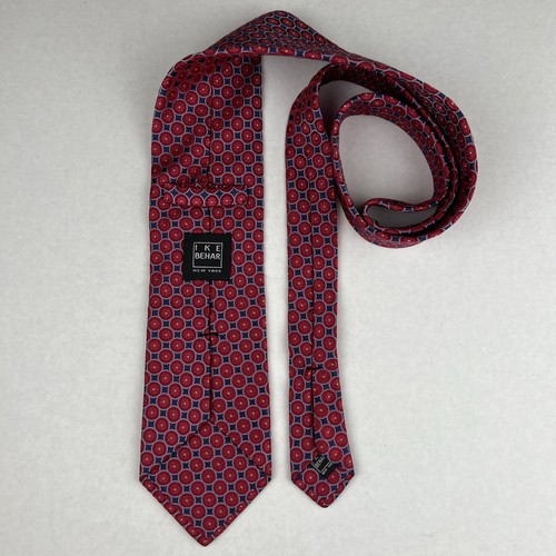 IKE BEHAR New York Men's Necktie 100% Silk Designer Red Blue Circles - Picture 3 of 4