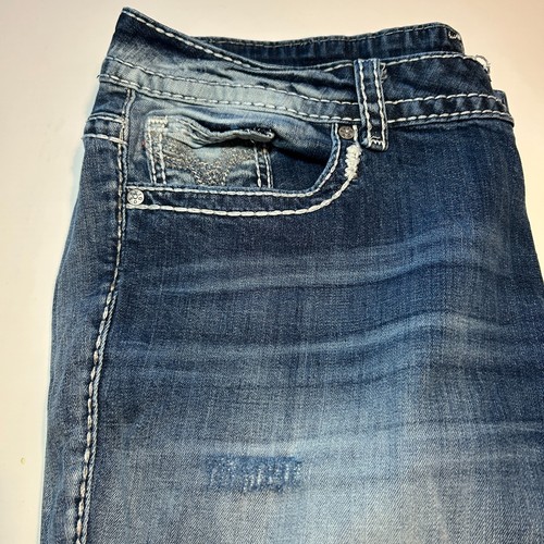 VIGOSS Chelsea Plus Size 20 2x Capri Jeans Bling Sequin Distressed Light Wash - Picture 2 of 15