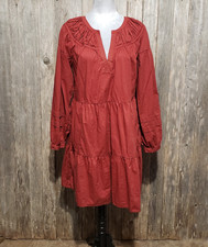 Loft M Swing Dress Orange Tiered Mini Boho Prairie Cottage Coastal Rustic