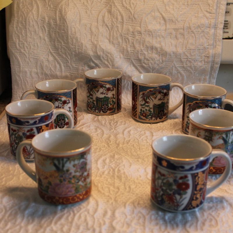 Imari style Handpainted Gold Guilded Tea Decorative Japanese Mugs Set of 6