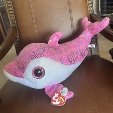 Ty Boo's Beanie Collection Ex Large 22" Long Pink Dolphin Sparkles plush E1-37