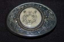 Vintage Silver Bet Buckle with Lion Etched Image 3 1/2" x 2 1/2"