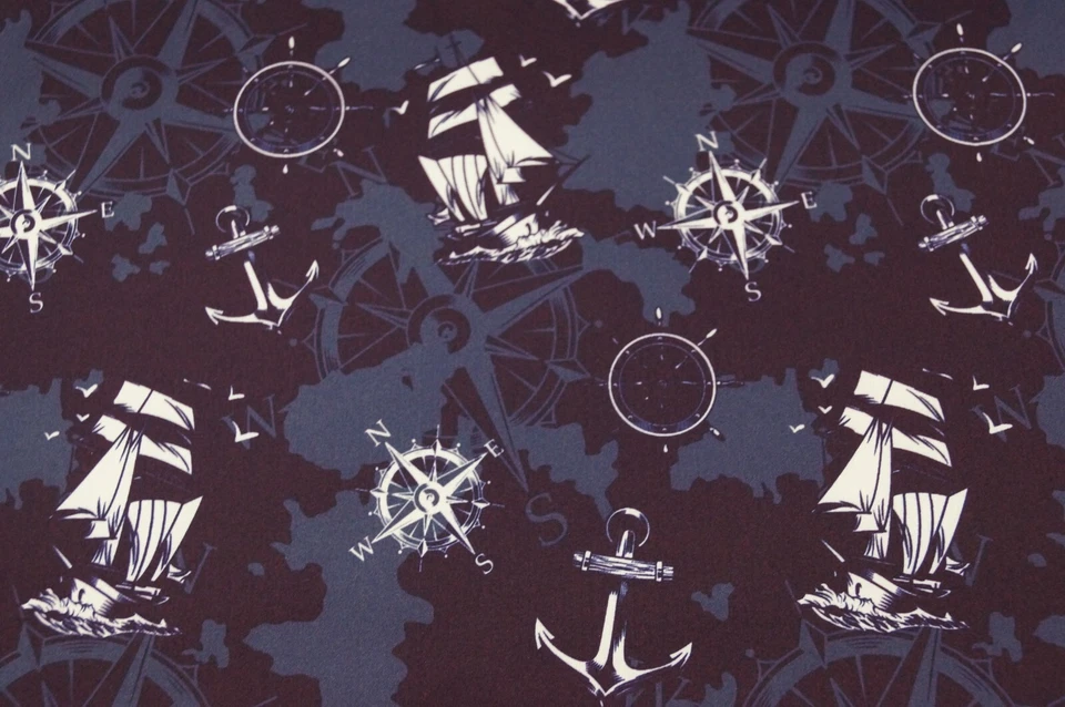 Softshell Print Fabric Modestoffe Outdoorstoffe 50x145 CM Ships Anchor Navy