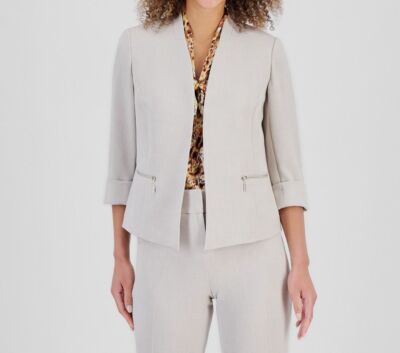 Kasper Women's Beige Zip-Pocket Cuffed-Sleeve Jacket Petite Size 16P