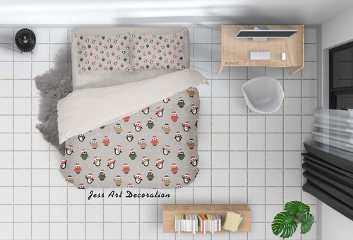 3D Pinguin Weihnachten Quilt Cover Set Bettbezug Bettwäsche Kissenbezüge - Bild 1 von 6