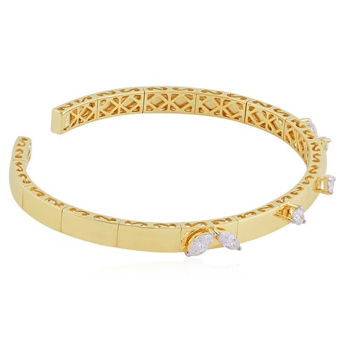 0.90 Ct 18k Yellow Gold Cuff Bangle Lab Grown CVD Diamond Bracelet Jewelry Gift - Picture 2 of 8