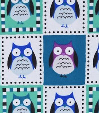Flannel Fabric FRAMED OWLS - BLUE Pattern 3 yds X 42 in 100 Cotton