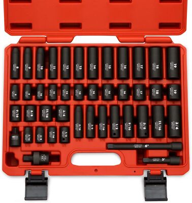 NEIKO 02440A 3/8-Inch-Drive Impact Socket Set, SAE Sizes and Metric, Red 