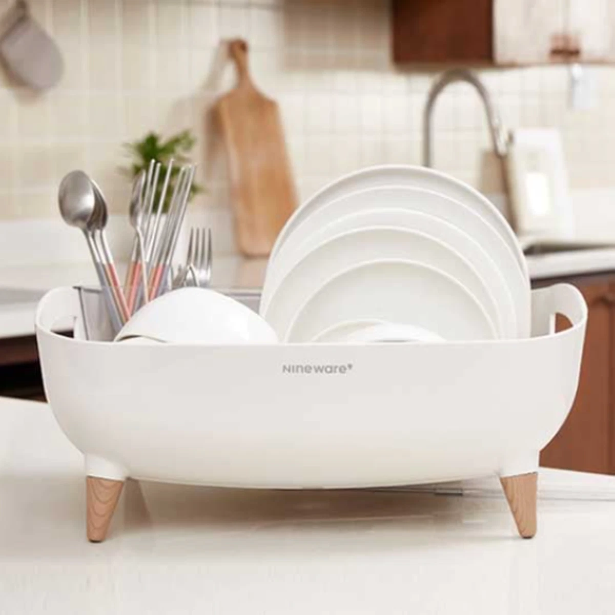 OPEN BOX, Kitchen Counter Wide Dish Drying Rack, 360° Rotatable Water Drain