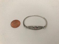 Vintage Sterling Silver Baby Bangle Bracelet w/Pink Stone .925