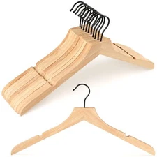 Rubber Wood Hangers Wooden Clothes Hangers with Rotatable Black Hook and Smoo...