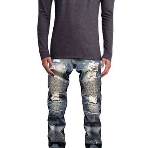 Pantalones de mezclilla ajustados ajustados elásticos con cremallera ajustados de motociclista rasgados para hombre - Imagen 5 de 5