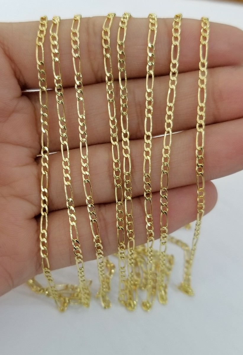 10K Yellow Gold Figaro Link Chain Necklace 2mm 16