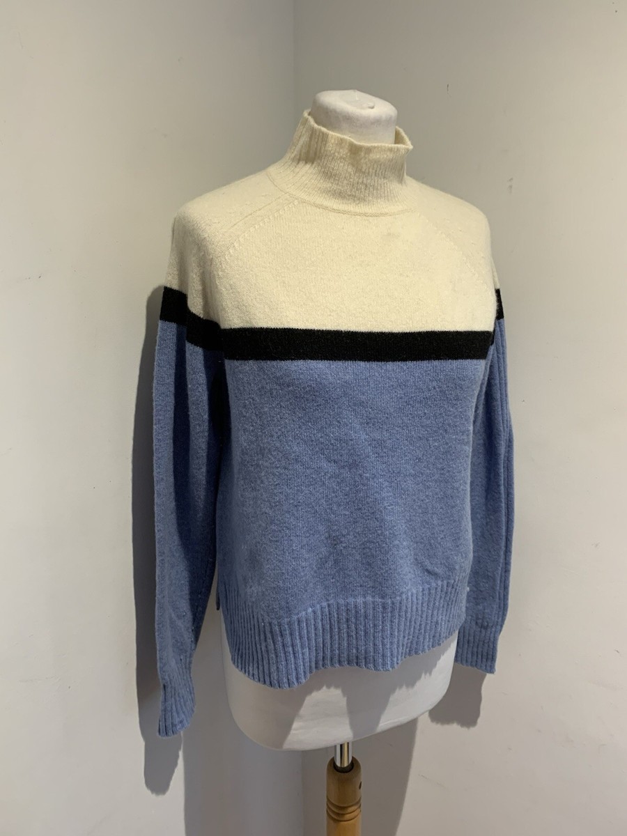Whistles chunky knit jumper S VGC merino wool mock neck striped