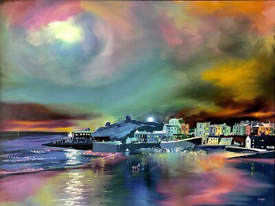 TENBY ART: Moonlight Memories. Signiertes Leinwandbild Künstler verbessert. 60x40cm.