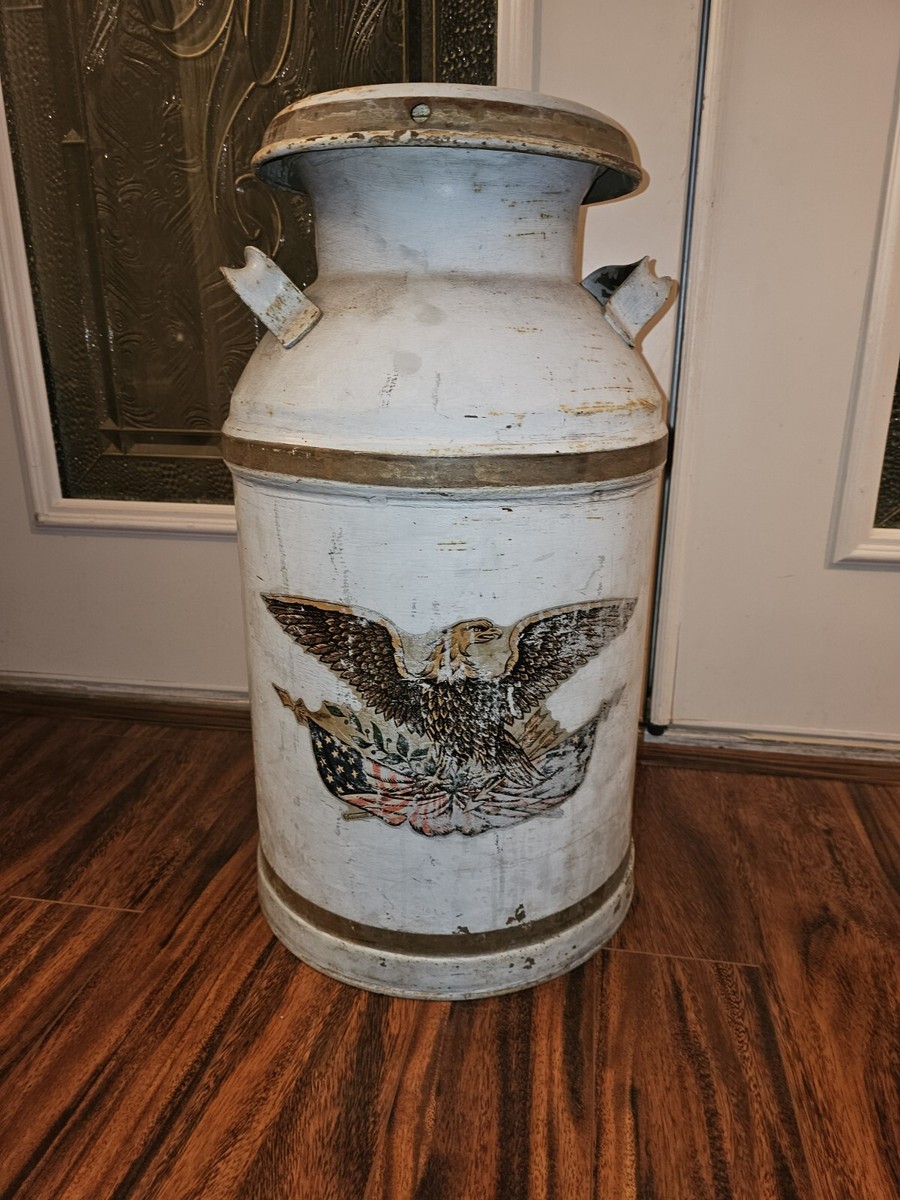 Antique Follansbee 10 Gal Metal Milk Jug W/Lid-American Eagle
