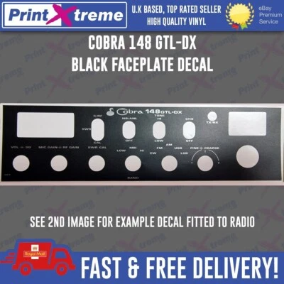PRINTXTREME LTD - CB FACEPLATE DECALS COBRA 148 GTLDX BLACK cb radio faceplate Decal Sticker bezel self adhesive vinyl