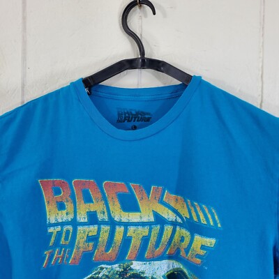 Back to the Future Shirt Mens Large Blue Crew Neck Short Sleeve