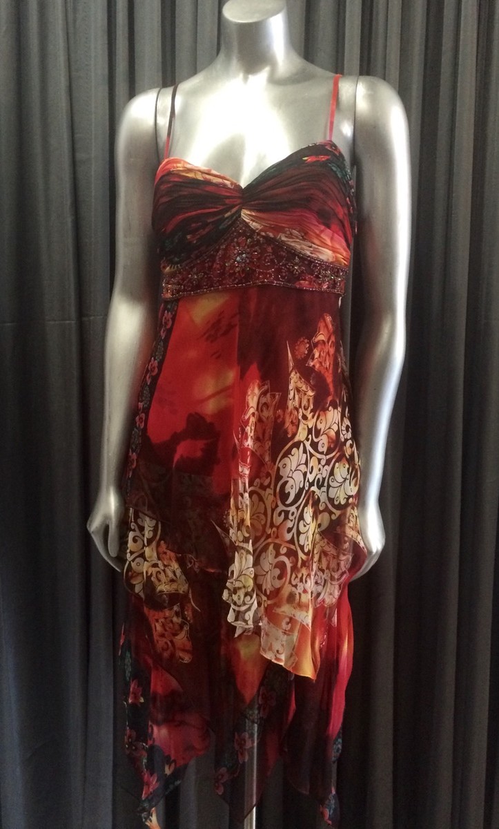 RT-183334 SUE WONG　ドレス　M SUE WONG Vintage Red Silk Beaded Sleeveless Asymmetrical Dress | eBay