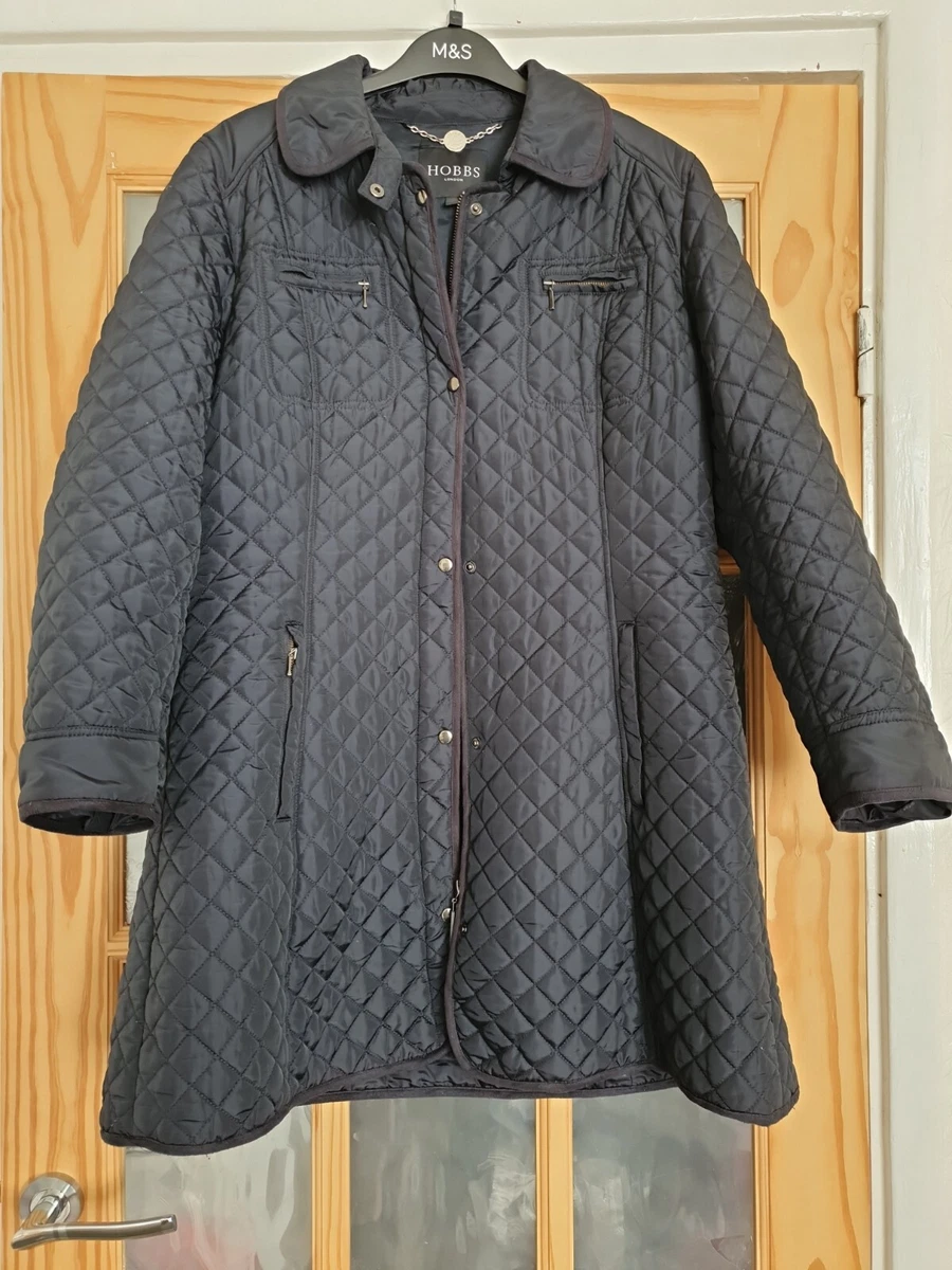Hobbs Quilted Jacket Size UK 14 Navy Midi ladies spring summer see pics
