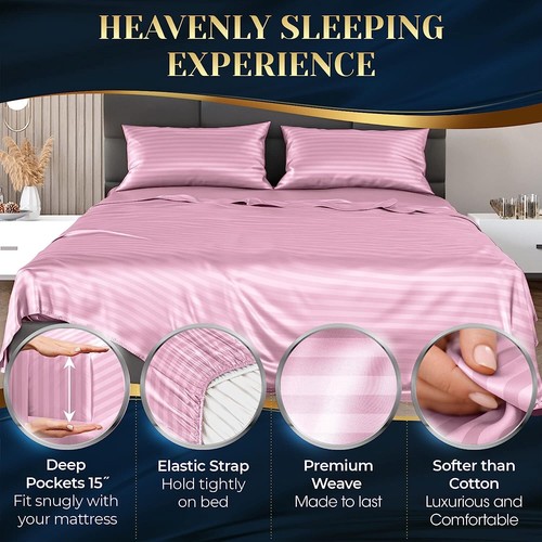 4 Pcs/Set Satin Sheets Full Size Silky & Luxuriously Soft Satin Bed Sheets - Picture 128 of 137