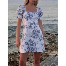 Reformation Evianna Blue and White Linen Dress Size 6 NWT