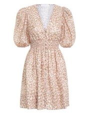 Zimmermann Carnaby Shirred Linen Mini Dress In Leopard Print Size 1/ 10 or US 6