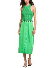 Ganni Smocked Satin Maxi Dress Women's