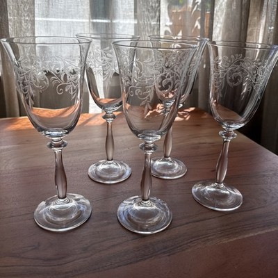 5 Bohemia Romance Pantography Etched Crystal Wine Glasses 21cm Czech Glassware