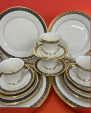 Lenox TUDOR Set Of 4  People cobalt blue geometric design made in USA