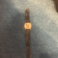 Orologio SEIKO TOPOLINO Vintage Quarzo 5P31-7009 Disney Cinturino PELLE NERA. 