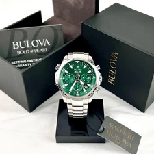 Bulova Marine Star Green Dial Chronograph Men's Quartz Watch | 43mm | 96B396