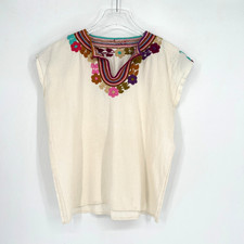Blusa Boho Mexicana Bordada Top Mujer M Campesina Floral Chamula Oaxaca