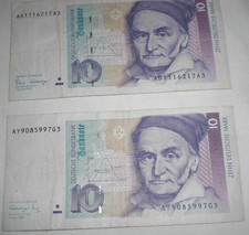 10 DM-Schein/2x Banknote gebraucht 2.01.1989+01.08.1991 Dt.Bundesbank SerieAD/AY